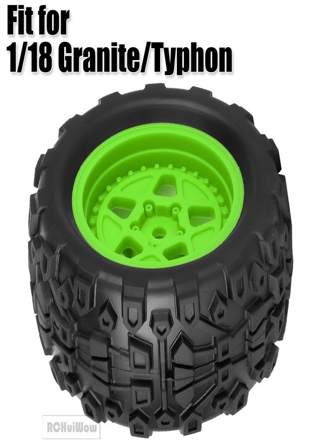 عجلات وإطارات RCHuiWow RC لشاحنات Typhon Granite بمقياس 1/18، عجلات وإطارات مطاطية بلاستيكية لسيارات التحكم عن بعد بمقياس 1/18، 4 قطع، أخضر - Image 2